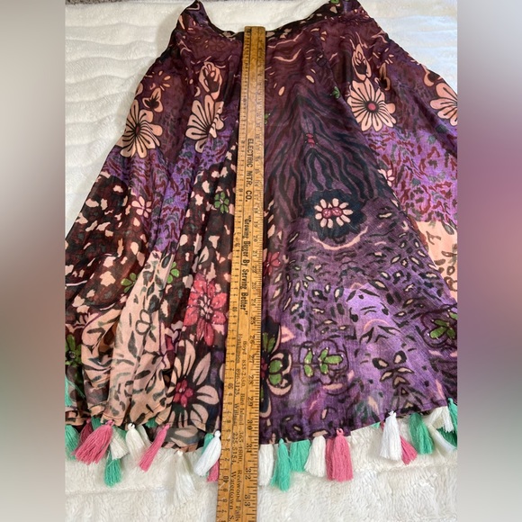 J Peterman 12 Purple Floral A Line Full Modest Maxi Skirt with fringes - Picture 12 of 15